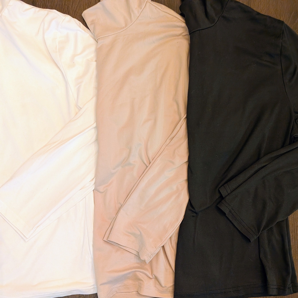 SHEIN Long Sleeve Tops - White, Beige, Black